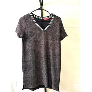 Banjul Medium Short Sleeve V-Neck T-shirt Dress Metallic Black and Silver